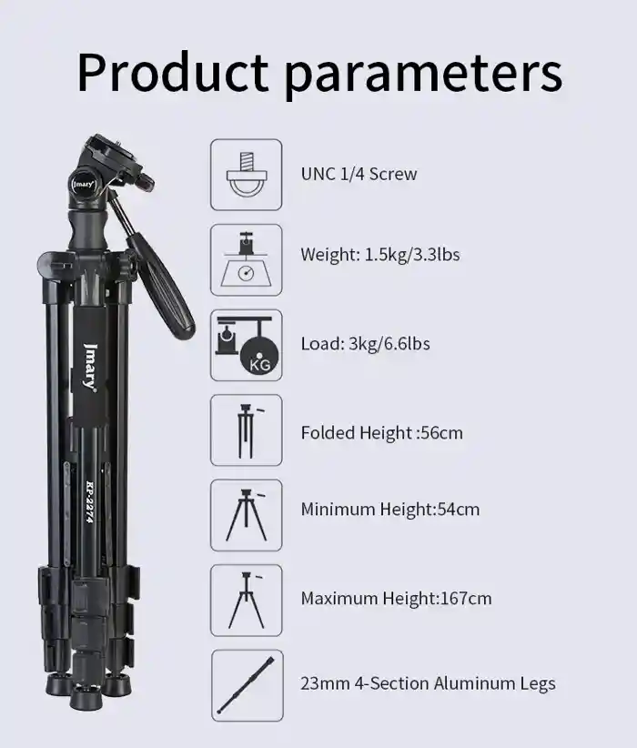 Jmary KP-2274 167cm / 3kg Professional Tripod Tripods Monopod + Horizontal Photography For All DSLR Cameras GoPro Mobile